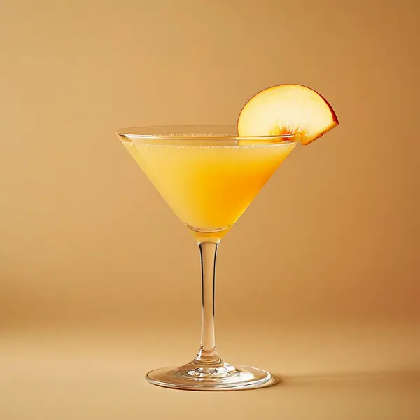A photo of the Dutch Blossom Martini cocktail containing Bols Genever, St-Germain Elderflower Liqueur, Rothman & Winter Orchard Peach Liqueur, Pressed apple juice in a Martini.