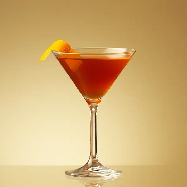 A photo of the Sunset Negroni Martini cocktail containing Beefeater London Dry Gin, Noilly Prat Dry Vermouth, Martini & Rossi Rosso Sweet Vermouth, Freshly squeezed orange juice, Angostura Aromatic Bitters in a Martini.