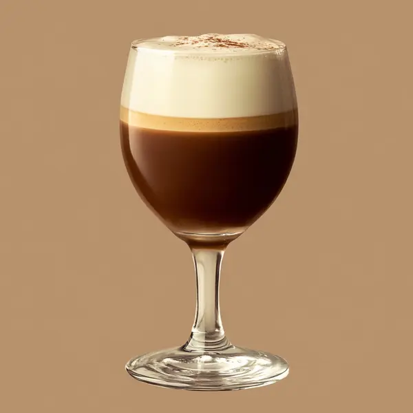 A photo of the Baileys Brew cocktail containing Espresso coffee (freshly made & hot), Bailey's Irish Cream, Milk (steamed foaming) in a Toddy.