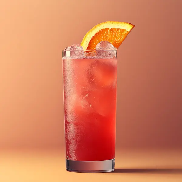 A photo of the Rambunctious Rum Swizzle cocktail containing Wray & Nephew White Overproof Rum, Cranberry juice, Freshly squeezed orange juice in a Collins.