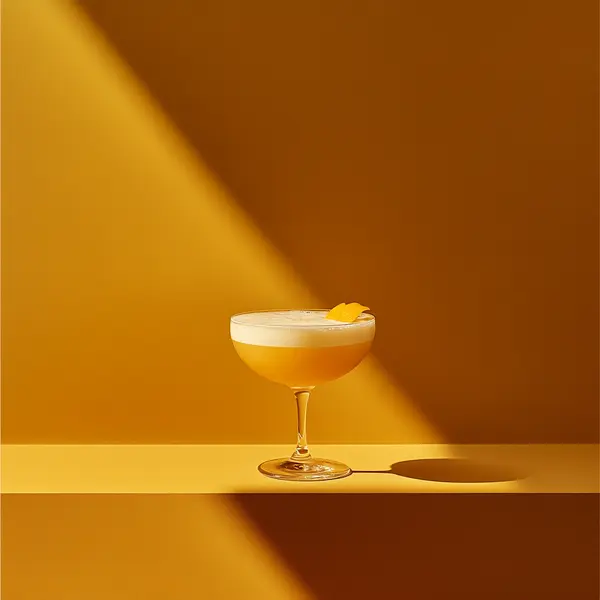 A photo of the Almond Cognac Twirl cocktail containing Hennessy V.S. Cognac, Giffard Orgeat Syrup, Chilled water (reduce if wet ice), Angostura Aromatic Bitters in a Coupe.