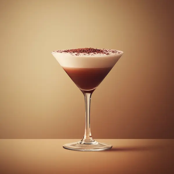 A photo of the Chocolate Sunset Martini cocktail containing Ketel One Vodka, Marie Brizard Crème de Cacao White, Freshly squeezed lemon juice, Liber & Co. Real Grenadine in a Martini.