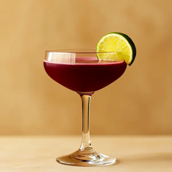 A photo of the Blackberry Hacienda cocktail containing Milagro Reposado Tequila, Combier Crème de Mûre Blackberry Liqueur, Cold hibiscus tea (strong brewed), Freshly squeezed lime juice in a Coupe.