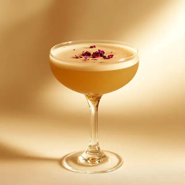 A photo of the Pear & Petal Reverie cocktail containing Hennessy V.S. Cognac, Rothman & Winter Orchard Pear Liqueur, Lustau Don Nuno Oloroso Dry Sherry, Angostura Aromatic Bitters in a Coupe.
