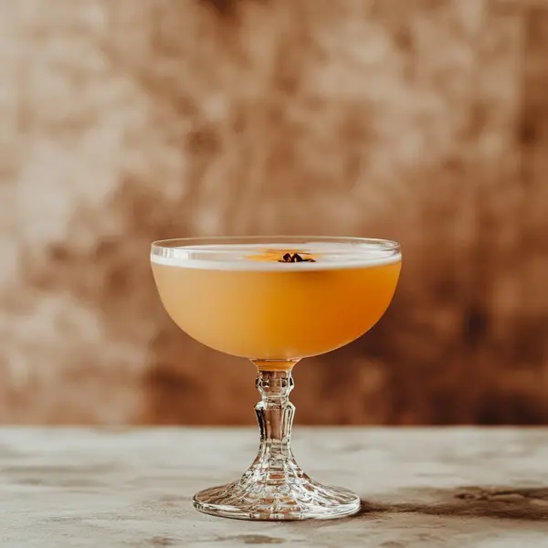 A photo of the Maison Soleil cocktail containing Liber & Co. Classic Gum Syrup, Peychaud's Bitters, Hennessy V.S. Cognac, Galliano Autentico Liqueur, Freshly squeezed pink grapefruit juice, Fresh pressed pineapple juice, Angostura Orange Bitters, Peychaud's Bitters, Egg yolk in a Coupe.