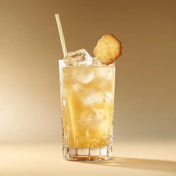 A photo of the Scotch & Biscotti Fizz cocktail containing Compass Box Great King Street Artist's Blend Scotch, Luxardo Amaretto di Saschira Liqueur, Ginger ale in a Collins.