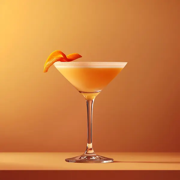 A photo of the Rum Delight Orange Cream cocktail containing Flor de Caña 4 Year Old Añejo Oro Rum, Mandarine Napoleon Liqueur, Marie Brizard Crème de Cacao White, Freshly squeezed orange juice, Single cream / half-and-half in a Martini.