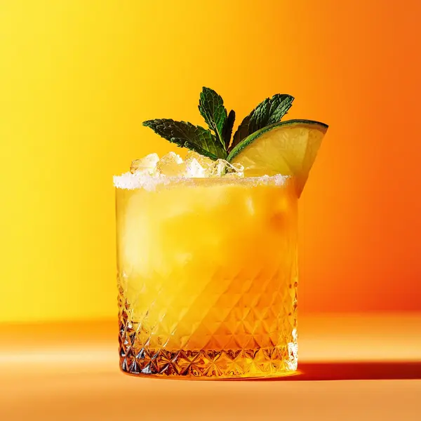 A photo of the Pineapple Punchdrunk cocktail containing Bols Genever, Pierre Ferrand Dry Curaçao, Fresh pressed pineapple juice, Freshly squeezed lime juice, Pernod Absinthe in a Double Old-Fashioned.