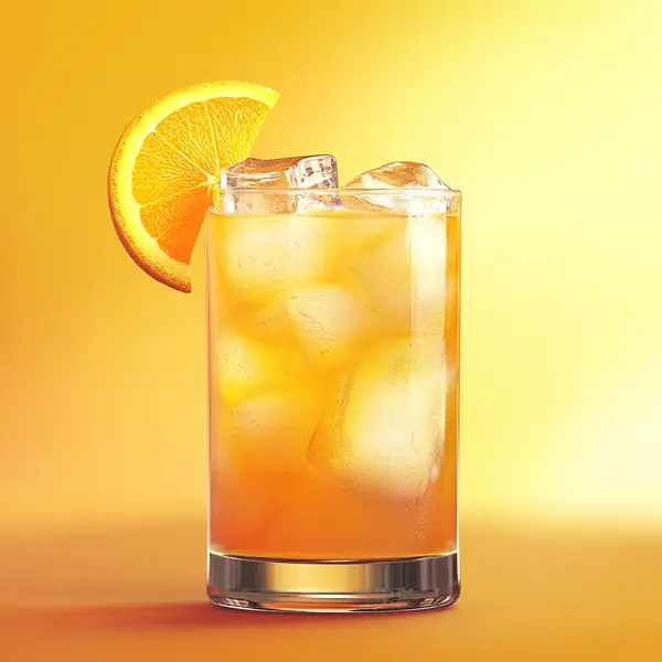A photo of the Mandarin Mule cocktail containing Mandarine Napoleon Liqueur, Freshly squeezed lemon juice, Freshly squeezed orange juice, Three Cents Ginger Beer in a Collins.