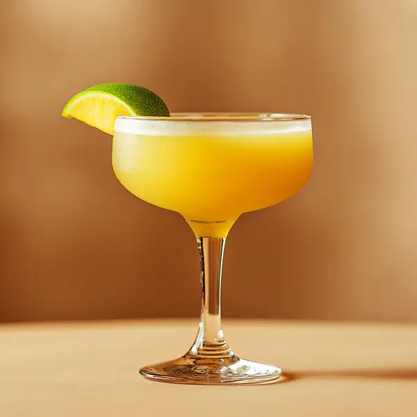 A photo of the Mango Margarita Tango cocktail containing Milagro Reposado Tequila, Mango purée, Giffard Triple Sec, Freshly squeezed lime juice in a Coupe.