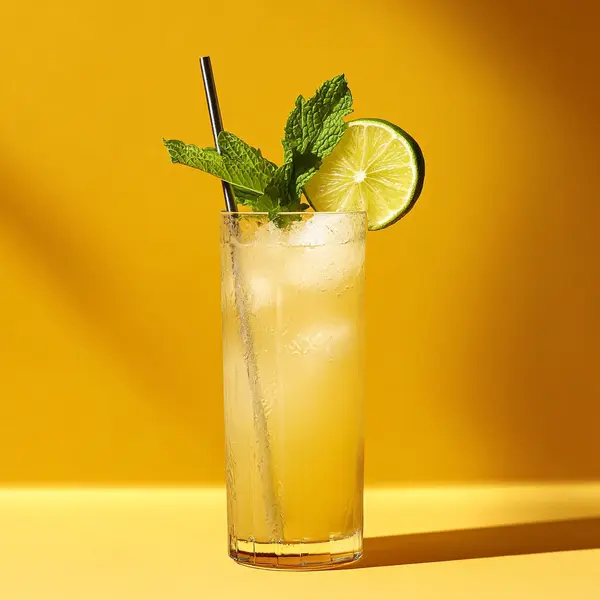 A photo of the Overproof Mojito Twist cocktail containing Mint leaves, Wray & Nephew White Overproof Rum, Giffard Triple Sec, Freshly squeezed lime juice, Giffard Orgeat Syrup, Angostura Aromatic Bitters, Lemon-lime soda in a Sling.