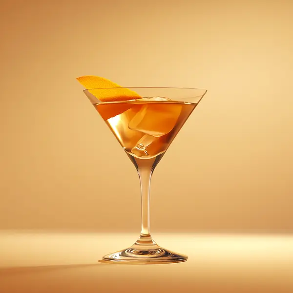 A photo of the Sunset Cinch cocktail containing Beefeater London Dry Gin, Noilly Prat Dry Vermouth, Martini & Rossi Rosso Sweet Vermouth, Angostura Orange Bitters in a Martini.