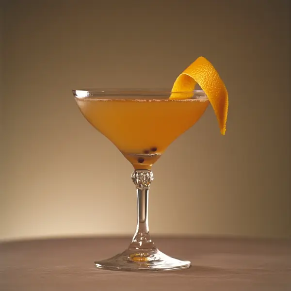 A photo of the Apricot Spiced Martini cocktail containing Beefeater London Dry Gin, Giffard Abricot Du Roussillon, Clove, Freshly squeezed orange juice, St. Elizabeth Allspice Dram in a Martini.