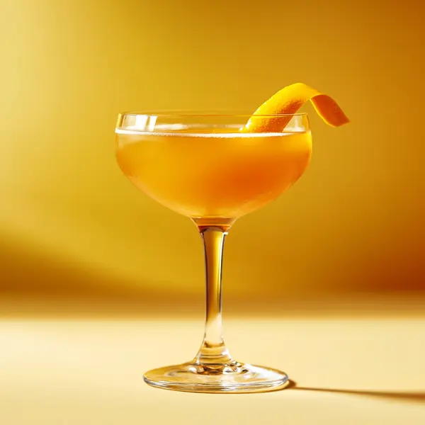 A photo of the Triple Tango cocktail containing Milagro Reposado Tequila, Bols Genever, Beefeater London Dry Gin, Pierre Ferrand Dry Curaçao, Baldoria Bitter Vermouth in a Nick & Nora.