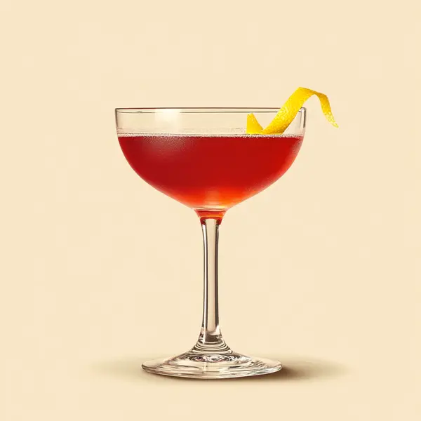 A photo of the Shiraz Surprise cocktail containing Savage & Cooke Cask Finished Bourbon, Shiraz red wine, Freshly squeezed lemon juice, Liber & Co. Real Grenadine in a Coupe.