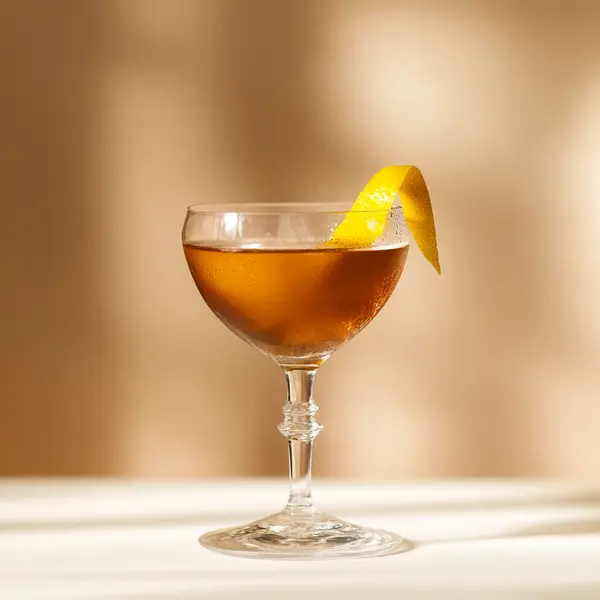 A photo of the Rittenhouse Reverie cocktail containing Willett Family Estate Bottled 4 Year Rye, Bénédictine D.O.M. Liqueur, Angostura Aromatic Bitters in a Coupe.