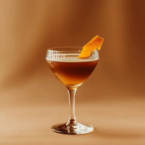 A photo of the Parisian Midnight Twist cocktail containing Pernod Absinthe, Chilled water, Savage & Cooke Cask Finished Bourbon, Carpano Antica Formula Vermouth, Mr Black Cold Brew Coffee Liqueur, John D. Taylor's Velvet Falernum, Don Ciccio & Figli Nocino Walnut Liqueur, Angostura Aromatic Bitters, Salt in a Coupe.