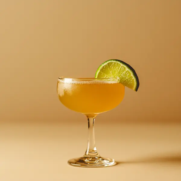 A photo of the Sunset Mezcalita cocktail containing Del Maguey Vida Mezcal, Aperol Aperitivo, Chartreuse Yellow, Freshly squeezed lime juice in a Coupe.