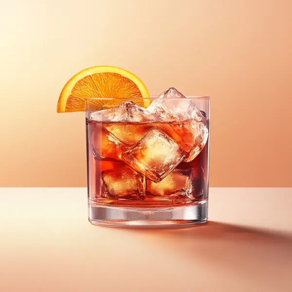 A photo of the Fizz & Spritz Negroni cocktail containing Martini & Rossi Rosso Sweet Vermouth, Campari Aperitivo, Spumante (or brut champagne) in a Old-Fashioned.
