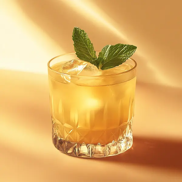 A photo of the Green Fairy Fizz cocktail containing Runny honey, Pernod Absinthe, Pressed apple juice, Ginger ale in a Old-Fashioned.