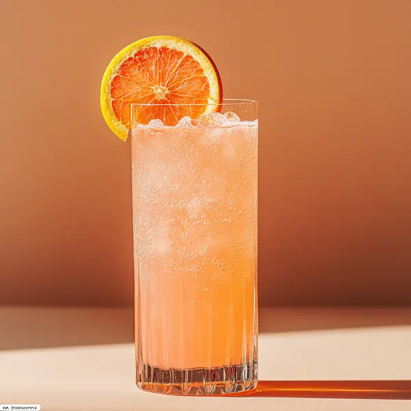 A photo of the Gin Blush Fizz cocktail containing Beefeater London Dry Gin, Freshly squeezed pink grapefruit juice, Club soda in a Collins.