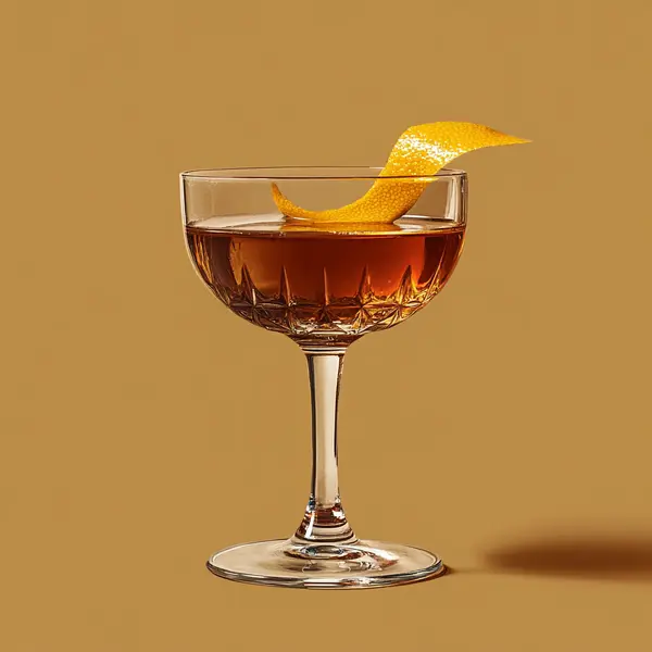 A photo of the Cognac Glow cocktail containing Liber & Co. Classic Gum Syrup, Angostura Aromatic Bitters, Angostura Cocoa Bitters, Hot water, Hennessy V.S. Cognac in a Coupe.