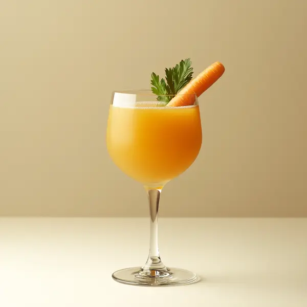 A photo of the Cachaca Carrot Fizz cocktail containing Novo Fogo Chameleon Cachaça, Freshly extracted carrot juice, AquaRiva Organic Agave Syrup, Tonic water in a Flute.