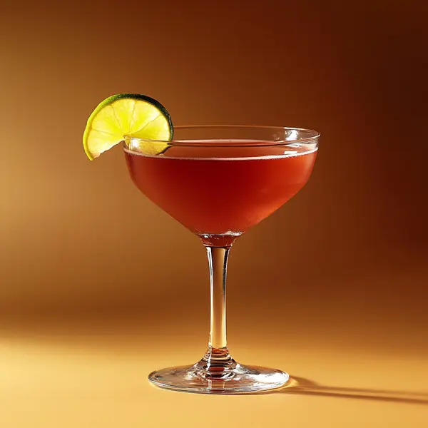 A photo of the Crimson Cognac Kiss cocktail containing Hennessy V.S. Cognac, Bénédictine D.O.M. Liqueur, Freshly squeezed lime juice, Cranberry juice in a Coupe.