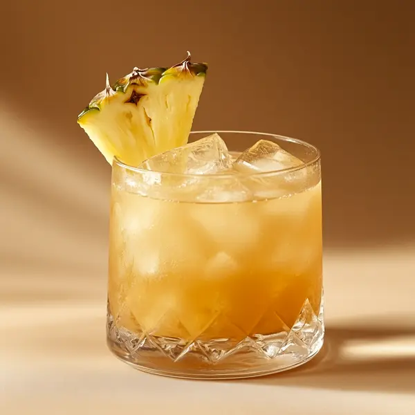 A photo of the Tropical Bloom cocktail containing Planteray 3 Stars White Rum, St-Germain Elderflower Liqueur, Freshly squeezed lemon juice, Angostura Orange Bitters, Peychaud's Bitters in a Old-Fashioned.
