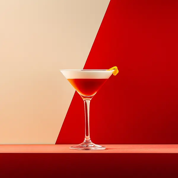 A photo of the Citrus Whisper Martini cocktail containing Beefeater London Dry Gin, Noilly Prat Dry Vermouth, Martini & Rossi Rosso Sweet Vermouth, Freshly squeezed orange juice, Angostura Aromatic Bitters, Fee Brothers Fee Foam Egg White Alternative in a Martini.