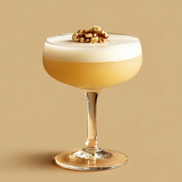 A photo of the Nocello Daiquiri cocktail containing Planteray 3 Stars White Rum, Don Ciccio & Figli Nocino Walnut Liqueur, Freshly squeezed lime juice, Pressed apple juice in a Coupe.