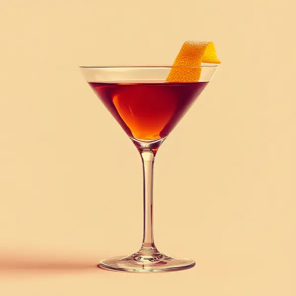 A photo of the Scarlet Twist Martini cocktail containing Beefeater London Dry Gin, Luxardo Maraschino Liqueur, Dubonnet Rouge, Angostura Orange Bitters in a Martini.