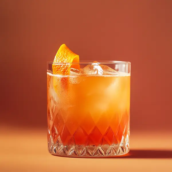 A photo of the Citrus Twister cocktail containing Beefeater London Dry Gin, Giffard Triple Sec, Freshly squeezed orange juice, Freshly squeezed lime juice, Liber & Co. Real Grenadine in a Old-Fashioned.