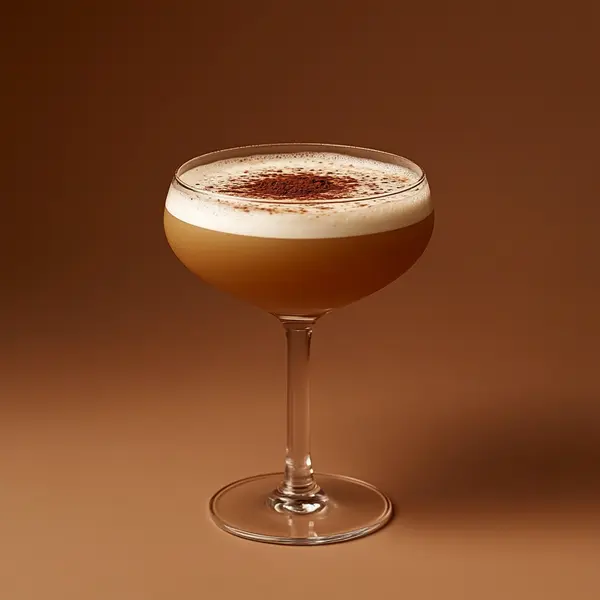 A photo of the Tropical Orchard Delight cocktail containing Novo Fogo Chameleon Cachaça, Pressed apple juice, Valdespino Inocente Fino Sherry, Marie Brizard Crème de Cacao White, Giffard Orgeat Syrup in a Coupe.