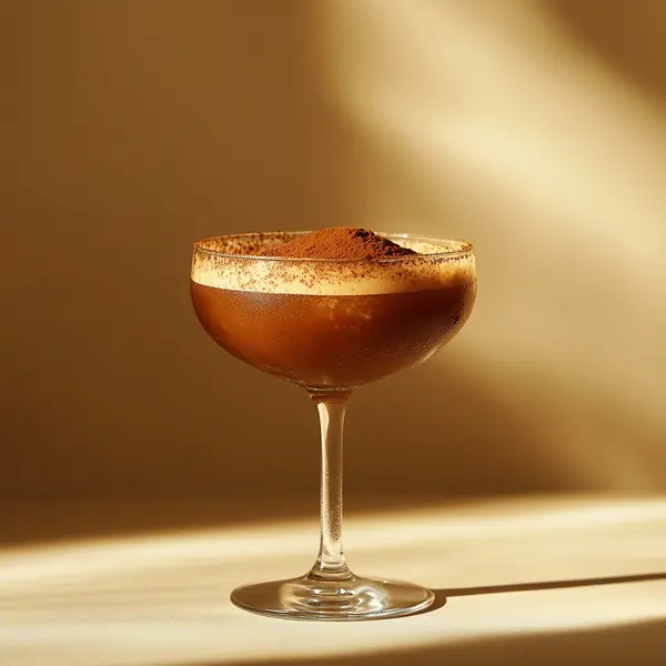 A photo of the Coffee Corsair cocktail containing Appleton Estate 8 Year Old Reserve Rum, Cold brew coffee, John D. Taylor's Velvet Falernum, Fernet-Branca Amaro Liqueur, Saline solution 10:1 (5g sea salt to 50ml water) in a Coupe.