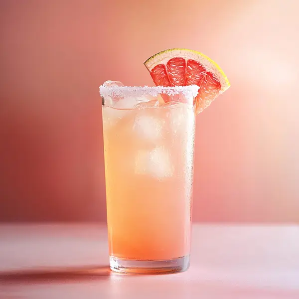 A photo of the Paloma Fresca cocktail containing Patron Silver Tequila, Freshly squeezed pink grapefruit juice, Freshly squeezed lime juice, AquaRiva Organic Agave Syrup, Three Cents Pink Grapefruit Soda in a Collins.