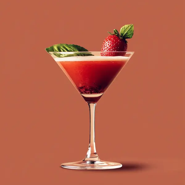 A photo of the Berry Basil Blast cocktail containing Basil leaves, Ketel One Vodka, Chambord Liqueur, Giffard Triple Sec, Grand Marnier, Cranberry juice, Strawberry puree in a Martini (Large 10 oz).