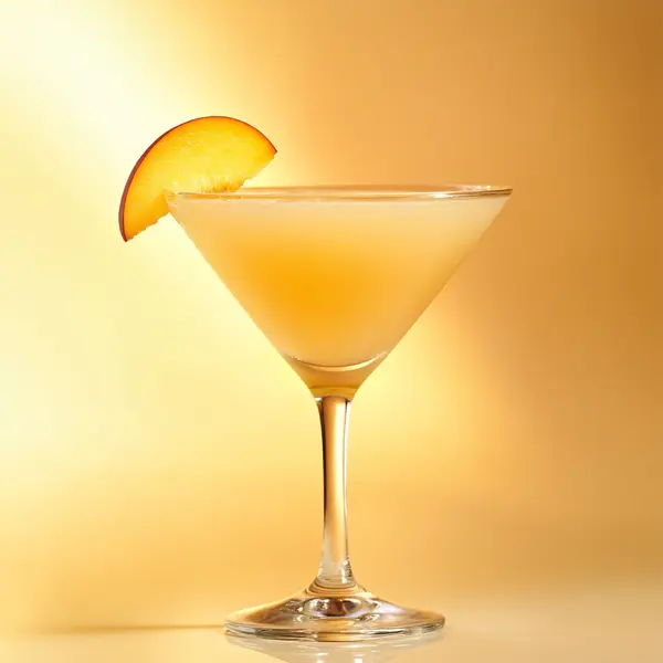 A photo of the Peachy Daiqarita cocktail containing Planteray 3 Stars White Rum, Rothman & Winter Orchard Peach Liqueur, Freshly squeezed lime juice, Chilled water (reduce if wet ice) in a Martini.