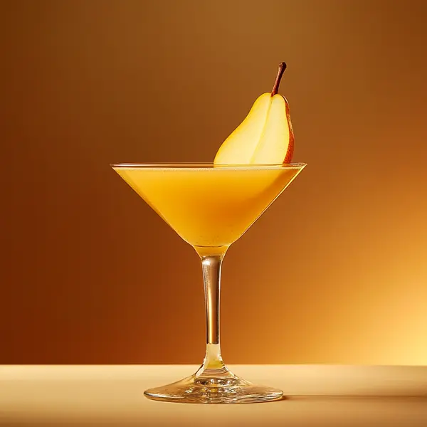 A photo of the Highland Passion Martini cocktail containing Passion fruit (fresh fruit), Compass Box Great King Street Artist's Blend Scotch, Rothman & Winter Orchard Pear Liqueur, Pressed apple juice, Pressed pear juice, Freshly squeezed lime juice in a Martini.