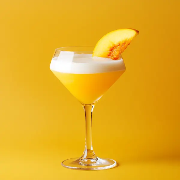 A photo of the Peach Fuzz Fizz cocktail containing Beefeater London Dry Gin, Rothman & Winter Orchard Peach Liqueur, Freshly squeezed lemon juice, Fee Brothers Fee Foam Egg White Alternative in a Martini.