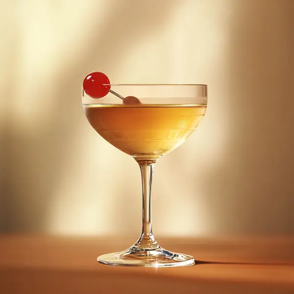 A photo of the Sherry Serpent cocktail containing Valdespino Inocente Fino Sherry, Luxardo Amaretto di Saschira Liqueur, Peychaud's Bitters, Pernod Absinthe in a Coupe.