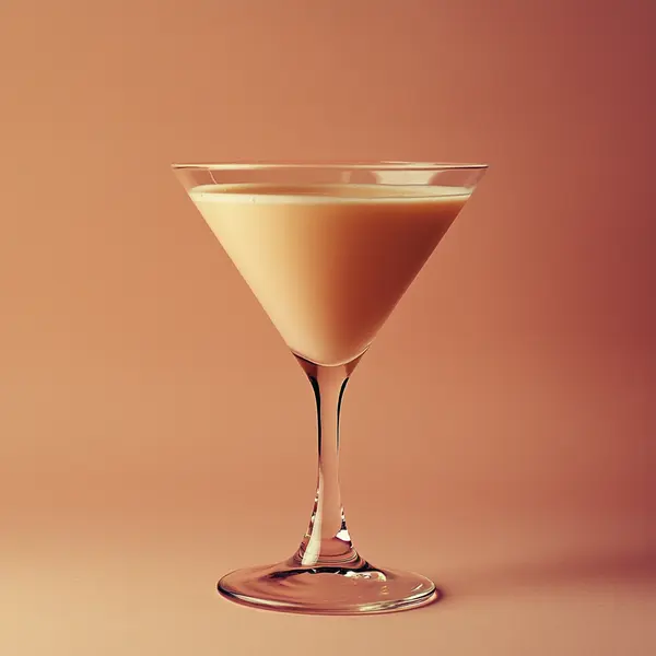A photo of the Almond Velvetini cocktail containing Luxardo Amaretto di Saschira Liqueur, Liber & Co. Real Grenadine, Marie Brizard Crème de Cacao White, Evaporated milk (sweetened) in a Martini.