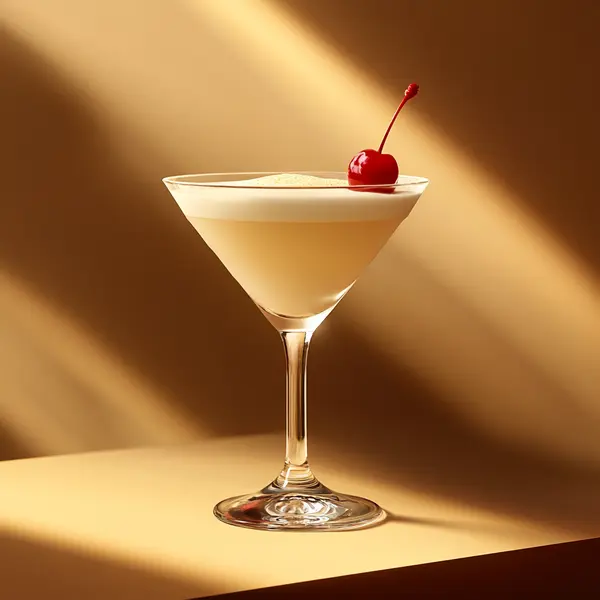 A photo of the Cherry Blossom Fizz cocktail containing Beefeater London Dry Gin, Fee Brothers Fee Foam Egg White Alternative, Liber & Co. Real Grenadine, Freshly squeezed lemon juice in a Martini.
