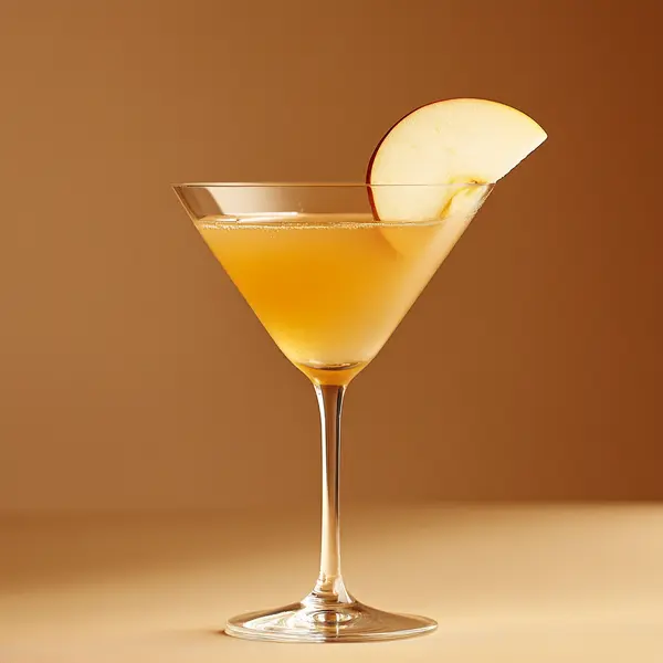 A photo of the Honey Apple Polish Martini cocktail containing Ketel One Vodka, Zubrowka Bison Grass Vodka, Roots Rakomelo Sweet Liqueur, Pressed apple juice in a Martini.