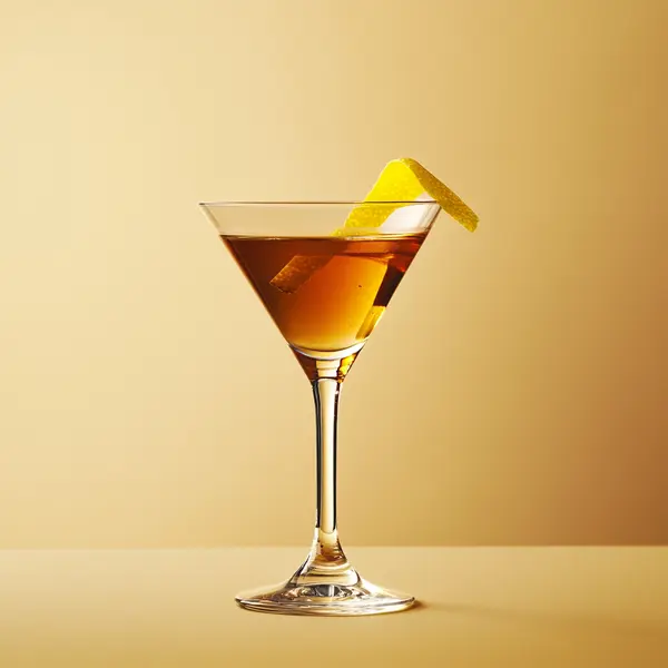 A photo of the Saint's Nightcap cocktail containing Savage & Cooke Cask Finished Bourbon, Hennessy V.S. Cognac, Bénédictine D.O.M. Liqueur, Martini & Rossi Rosso Sweet Vermouth, Angostura Aromatic Bitters in a Martini.