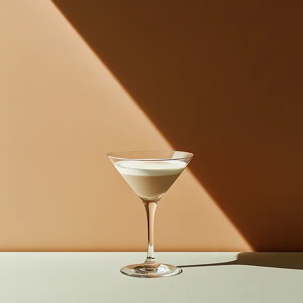 A photo of the Cocoa Gin Fizz cocktail containing Beefeater London Dry Gin, Marie Brizard Crème de Cacao White, Single cream / half-and-half in a Martini.
