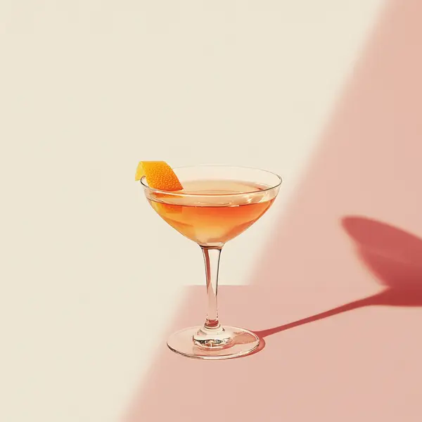 A photo of the Calvados Rouge Twist cocktail containing Roger Groult 3 Year Reserve Pays D'Auge Calvados, Dubonnet Rouge, Noilly Prat Dry Vermouth in a Martini.