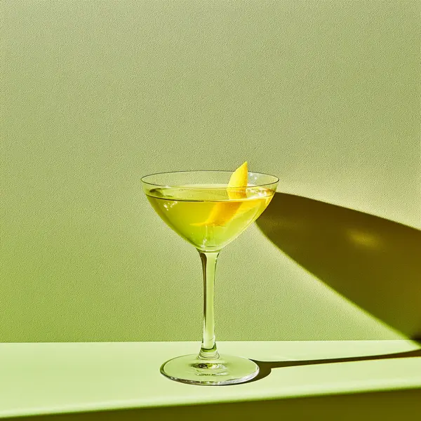 A photo of the Green Lantern cocktail containing Willett Family Estate Bottled 4 Year Rye, Bénédictine D.O.M. Liqueur, Chartreuse Green in a Martini.