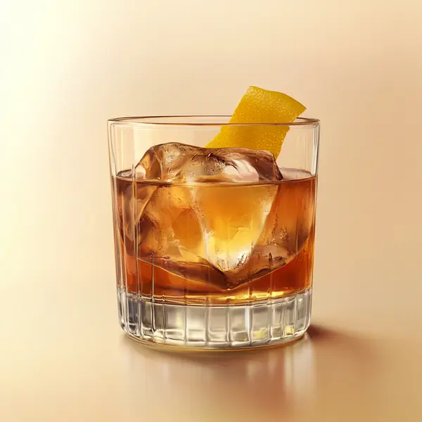 A photo of the Highland Alchemy cocktail containing Hennessy V.S. Cognac, Ardbeg 10 Year Islay Single Malt Scotch, Chartreuse Yellow, Carpano Punt E Mes Sweet Vermouth in a Old-Fashioned.