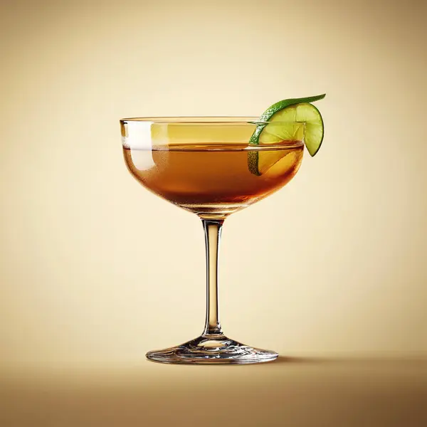 A photo of the Golden Carnival cocktail containing Flor de Caña 4 Year Old Añejo Oro Rum, Martini & Rossi Rosso Sweet Vermouth, Freshly squeezed lime juice, Liber & Co. Real Grenadine, Angostura Aromatic Bitters in a Coupe.